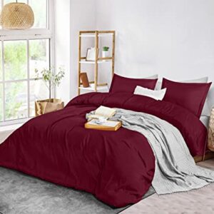 Utopia Bedding Duvet Cover Queen Size Set - 1 Duvet Cover with 2 Pillow Shams - 3 Pieces Comforter Cover with Zipper Closure - Ultra Soft Brushed Microfiber, 90 X 90 Inches (Queen, Burgundy)