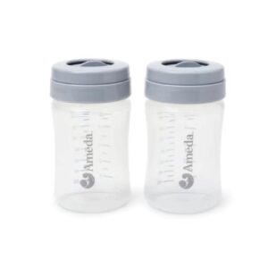 ameda mya replacement bottles with locking caps & rings, storage bottle, baby essentials, breastfeeding supplies, 2 count