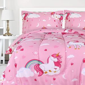 utopia bedding - comforter bedding set with 2 pillow cases - 3 piece soft brushed microfiber kids bedding set for boys/girls - machine washable, unicorn, twin