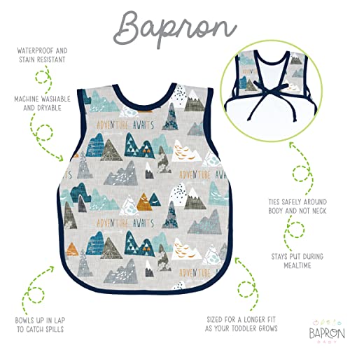 BapronBaby Adventure Awaits Bapron - No Neck Tie Safer Bib for Baby & Toddler - Soft Waterproof Stain Resistant - Machine Washable - Sz Baby/Toddler 6m-3T