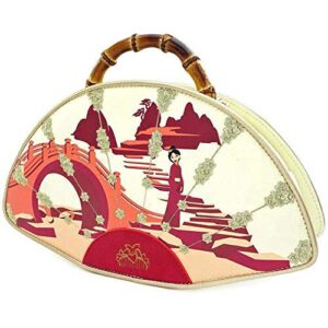 loungefly mulan bamboo fan handbag, red, standard