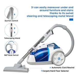 Vacmaster Bagless Canister Vacuum Portable Cyclonic Corded Vacuum Cleaner with Washable HEPA Filter & Automatic 16ft Cord Rewind Included 2.5L Dust Cup for Tiles, Hard Floor and Pet Hair