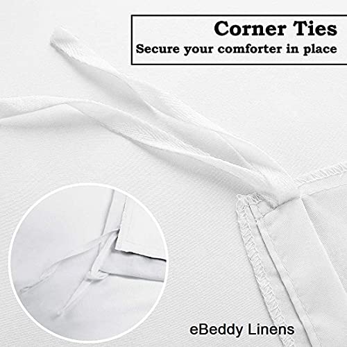 eBeddy Linens Duvet Cover Set Queen Size 90x90 Inch 100% Cotton Soft and Breathable 3 Pieces (1 Duvet Cover & 2 Pillow Shams) Premium Bedding Collection Zipper Closure & Corner Ties, White Striped