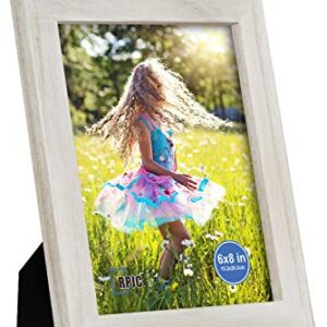 RPJC 6x8 inch Picture Frame Made of Solid Wood and High Definition Glass Display Pictures for Table Top Display and Wall Mounting Photo Frame with Stand Rustic White