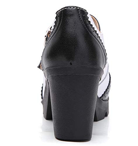 DADAWEN Women's Chunky Low Block Heels Mary Jane Closed Toe Work Pumps Comfortable Round Toe Oxfords Dress Wedding Shoes Black/White US Size 8.5