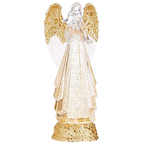 Raz Lighted Angel with Gold Swirling Glitter Water Lantern Snow Globe - 13 Inch Battery Operated