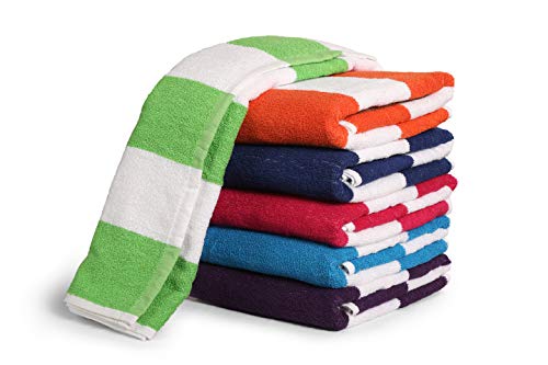 BolBom's, 6 Piece Beach Towel,100% Cotton Cabana Stripe Beach Towel,Oversize 30" x60” Quick Dry High Absorbent Towel for Beach,Travel,Swim,Pool,Yoga, Hotel,Parties,Guests & Perfect for Daily Use