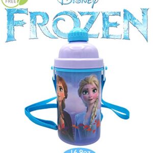 Zak Designs Disney Frozen One Touch Button Water Bottles with Reusable Built in Straw, Carrying Strap - Safe Approved BPA Free, Easy to Clean, for Kids Girls Boys, Goodies Home Travel