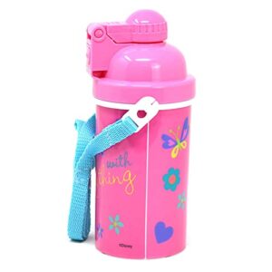 Zak Designs Disney Minnie One Touch Button Water Bottles with Reusable Built in Straw, Carrying Strap - Safe Approved BPA Free, Easy to Clean, for Kids Girls Boys, Goodies Home Travel