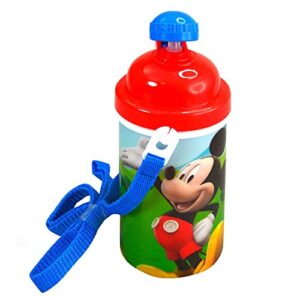 zak designs disney mickey mouse one touch button water bottles with reusable built in straw, carrying strap - safe approved bpa free, easy to clean, for kids girls boys, goodies home travel
