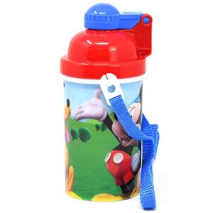 Zak Designs Disney Mickey Mouse One Touch Button Water Bottles with Reusable Built in Straw, Carrying Strap - Safe Approved BPA Free, Easy to Clean, for Kids Girls Boys, Goodies Home Travel