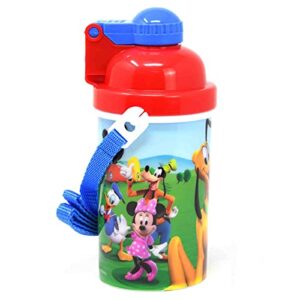 Zak Designs Disney Mickey Mouse One Touch Button Water Bottles with Reusable Built in Straw, Carrying Strap - Safe Approved BPA Free, Easy to Clean, for Kids Girls Boys, Goodies Home Travel