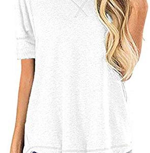 JomeDesign Womens Tops Short Sleeve Side Split Casual Loose Tunic Top White X-Large