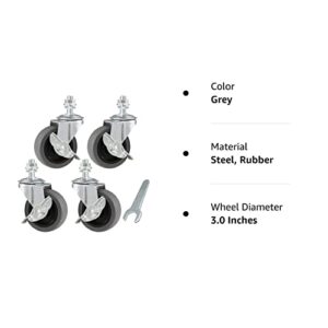 WHARSTM Caster Wheels, 3" Locking Swivel Casters Set of 4, 3/8"-16 x 1" (Screw Diameter 3/8 ", Screw Length 1") Casters, Rubber Casters with 360 Degree No Noise Castor Wheels, Stem Casters with Brake