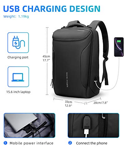 Muzee Business Backpack,Waterproof bag for Travel Flight Fits 17.3Inch Laptop With USB Charging Plug