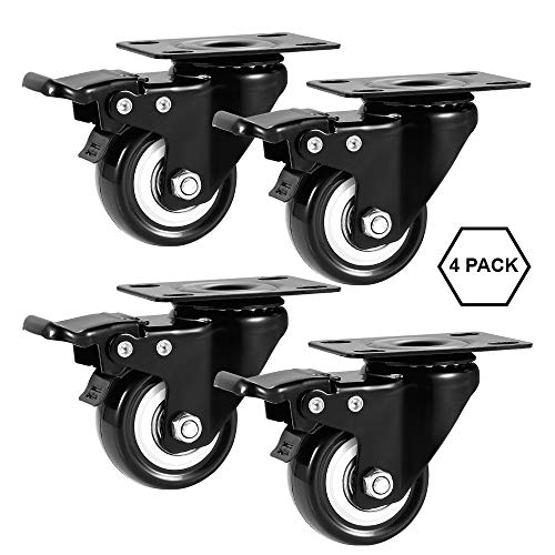 ASHGOOB 2" Caster Wheels Set of 4, Heavy Duty Casters with Brake, No Noise Locking Polyurethane (PU) Wheels, Swivel Plate Castors Pack 4