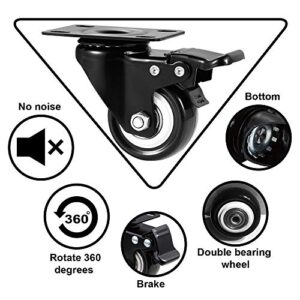 ASHGOOB 2" Caster Wheels Set of 4, Heavy Duty Casters with Brake, No Noise Locking Polyurethane (PU) Wheels, Swivel Plate Castors Pack 4