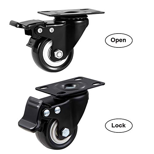 ASHGOOB 2" Caster Wheels Set of 4, Heavy Duty Casters with Brake, No Noise Locking Polyurethane (PU) Wheels, Swivel Plate Castors Pack 4