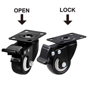 Caster Wheels, 2 inch Casters, Casters Set of 4 Heavy Duty - CLOATFET Locking Casters, Swivel Casters with Brake (Top Plate), Non Marking Black Castor Wheels for Cart Furniture Workbench