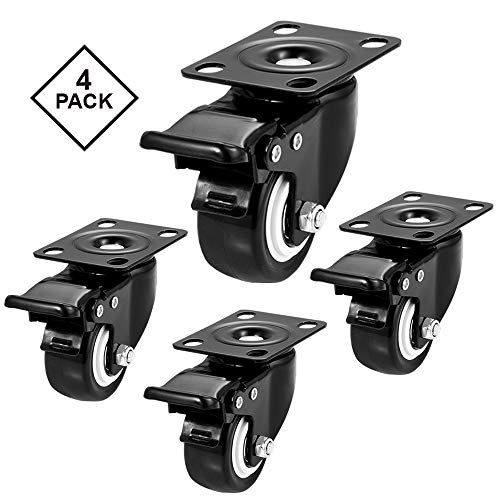 Caster Wheels, 2 inch Casters, Casters Set of 4 Heavy Duty - CLOATFET Locking Casters, Swivel Casters with Brake (Top Plate), Non Marking Black Castor Wheels for Cart Furniture Workbench