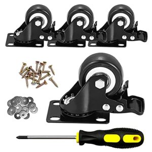 Caster Wheels, 2 inch Casters, Casters Set of 4 Heavy Duty - CLOATFET Locking Casters, Swivel Casters with Brake (Top Plate), Non Marking Black Castor Wheels for Cart Furniture Workbench