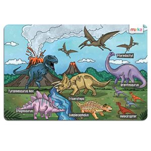 merka fun and educational table mat, reusable silicone mat for kids, explore the world of dinosaurs with t-rex, triceratops & more