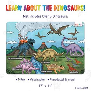 merka Fun and Educational Table Mat, Reusable Silicone Mat for Kids, Explore The World of Dinosaurs with T-Rex, Triceratops & More