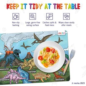 merka Fun and Educational Table Mat, Reusable Silicone Mat for Kids, Explore The World of Dinosaurs with T-Rex, Triceratops & More