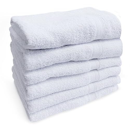 Towels N More - 6 Pack 22x44 Super Absorbent and Easy Care 100% Cotton Towels Ring Spun Loop - Home Essentials White and Soft Bathroom Towels Set - Ideal for Home, Gym, Hotels, Salon, Hair Dry