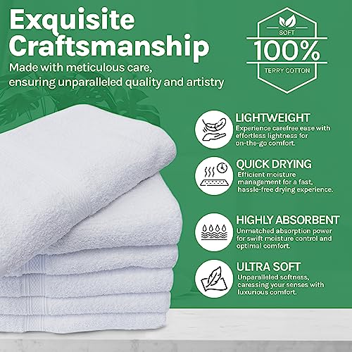 Towels N More - 6 Pack 22x44 Super Absorbent and Easy Care 100% Cotton Towels Ring Spun Loop - Home Essentials White and Soft Bathroom Towels Set - Ideal for Home, Gym, Hotels, Salon, Hair Dry