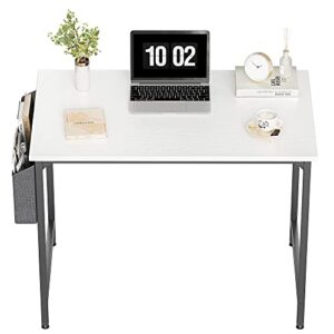 cubicubi computer desk 32" study writing table for home office, modern simple style pc desk, black metal frame, white