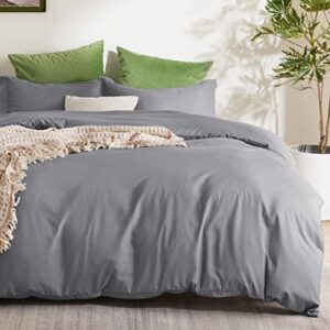 bedsure grey duvet cover queen size - soft brushed microfiber duvet cover for kids with zipper closure, 3 pieces, include 1 duvet cover (90"x90") & 2 pillow shams, no comforter
