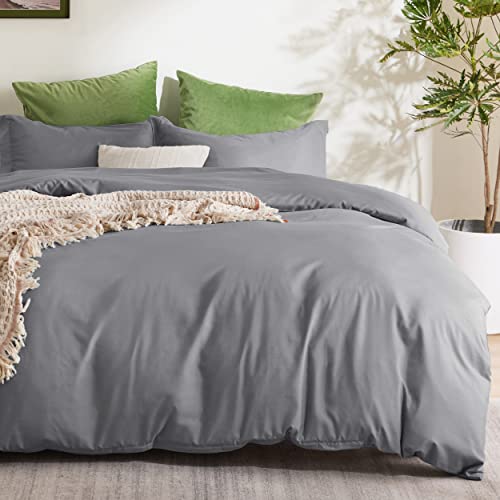 Bedsure Grey Duvet Cover Queen Size - Soft Brushed Microfiber Duvet Cover for Kids with Zipper Closure, 3 Pieces, Include 1 Duvet Cover (90"x90") & 2 Pillow Shams, NO Comforter