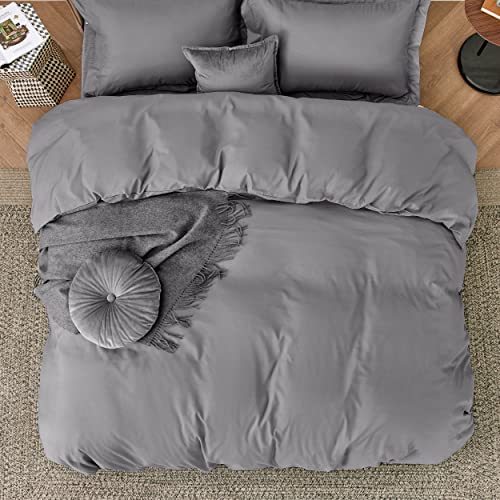 Bedsure Grey Duvet Cover Queen Size - Soft Brushed Microfiber Duvet Cover for Kids with Zipper Closure, 3 Pieces, Include 1 Duvet Cover (90"x90") & 2 Pillow Shams, NO Comforter