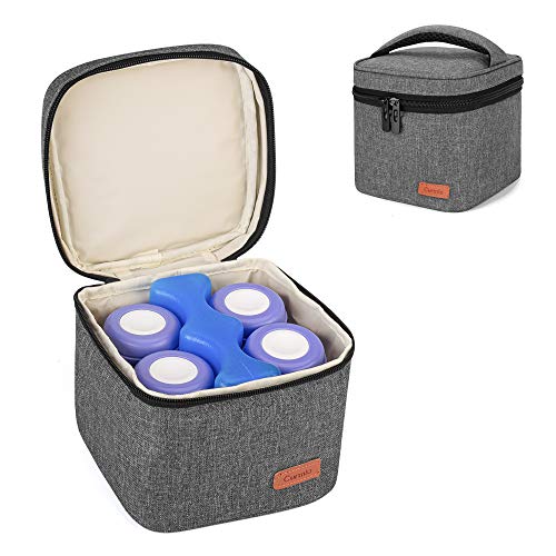 CURMIO Breastmilk Storage Bag for 4 Bottles up to 5 Oz, Insulated Mini Cooler Bag for Baby Bottles, Bottle Warmer On the Go for Daycare, Bag Only, Grey