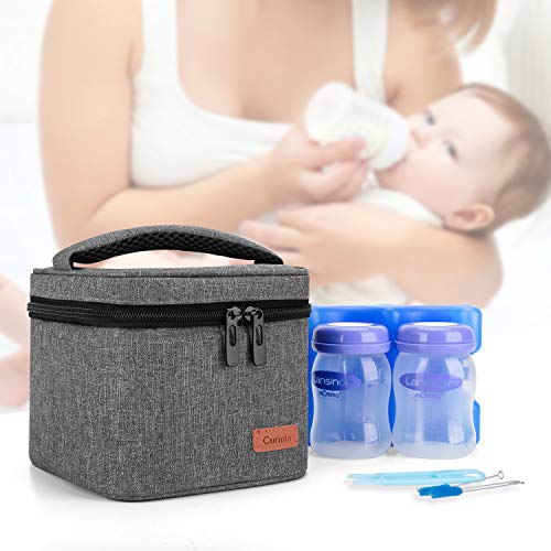 CURMIO Breastmilk Storage Bag for 4 Bottles up to 5 Oz, Insulated Mini Cooler Bag for Baby Bottles, Bottle Warmer On the Go for Daycare, Bag Only, Grey