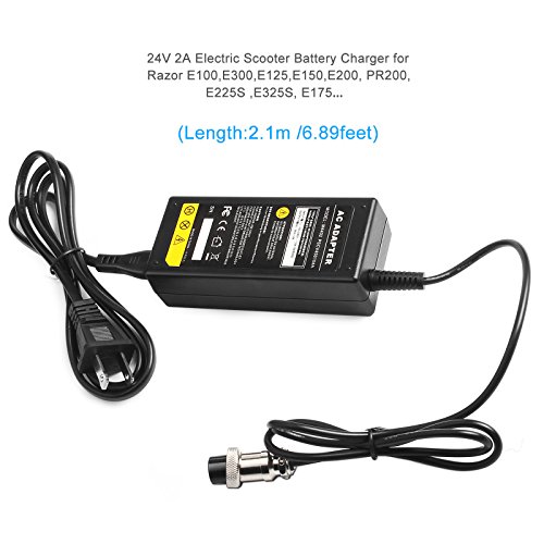 24V 2A Electric Bike Scooter Battery Fast Charger for Razor CC2420 E100 E125 E150 E175 E200 E225S E300 E325S E500 MX350 MX400 PR200 Pocket Mod Rocket, Dirt Quad, Mini Chopper Sunl City Express etc.