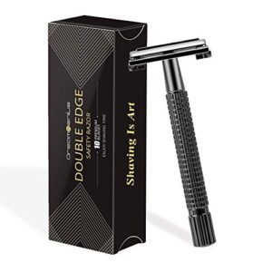 dreamgenius double edge safety razor, long handle butterfly open razors for men or women,single blade shaving razor with 10 stainless steel,double edge safety razor blades
