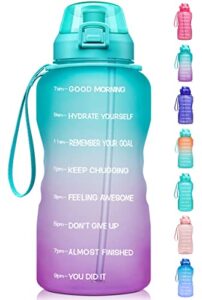 fidus large 1 gallon/128oz motivational water bottle with time marker & straw,leakproof tritan bpa free water jug,ensure you drink enough water daily for fitness,gym and outdoor sports
