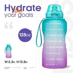 Fidus Large 1 Gallon/128oz Motivational Water Bottle with Time Marker & Straw,Leakproof Tritan BPA Free Water Jug,Ensure You Drink Enough Water Daily for Fitness,Gym and Outdoor Sports