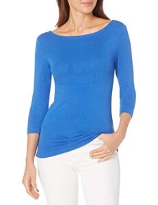 amazon essentials women's slim-fit 3/4 sleeve solid boat neck t-shirt, cobalt blue, x-large