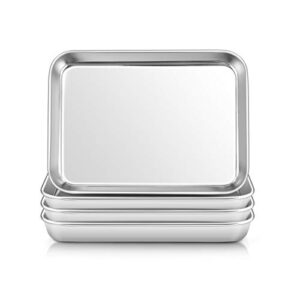 e-far stainless steel kids plates, 4 pieces mini metal dinner dish set for kids toddler child, 7.3” x 5.3” x 0.75”, non-toxic & & dishwasher safe, great for self-feeding/picnic/outdoor camping