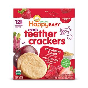 happy baby organics organic teether crackers gluten free strawberry & beet with amaranth, 0.14 oz,12 count (pack of 6)