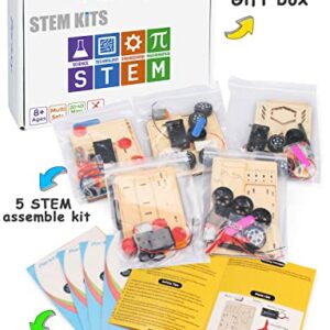 5 in 1 STEM Kits, STEM Projects for Kids Ages 8-12, Wooden Model Car Kits, Gifts for Boys 8-12, 3D Puzzles, Science Educational Crafts Building Kit, Toys for 8 9 10 11 12 13 Year Old Boys and Girls