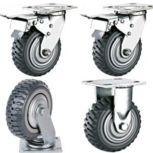 8" heavy duty plate casters 2200lbs load capacity lockable bearing caster wheels with brakes industrial swivel top plate casters wheels set of 4 for cart, trolleys, furniture and workbench