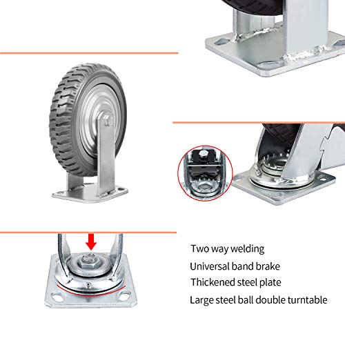 8" Heavy Duty Plate Casters 2200lbs Load Capacity Lockable Bearing Caster Wheels with Brakes Industrial Swivel Top Plate Casters Wheels Set of 4 for Cart, Trolleys, Furniture and Workbench