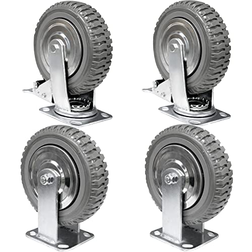 8" Heavy Duty Plate Casters 2200lbs Load Capacity Lockable Bearing Caster Wheels with Brakes Industrial Swivel Top Plate Casters Wheels Set of 4 for Cart, Trolleys, Furniture and Workbench