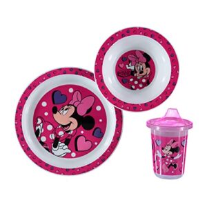 minnie mouse dinner set box with plate, bowl, and spill-free training cup for kids - cute and fun disney baby bpa free plastic dinnerware set featuring minnie mouse for boys and girls - 3 pieces set