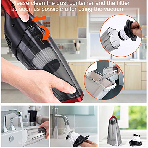 Fityou Handheld Vacuum Cleaner Cordless, Rechargeable (USB Charge), Powerful Suction Cleaner, Portable Hand Vacuum for Pet Hair Home and Car Cleaning, Wet & Dry