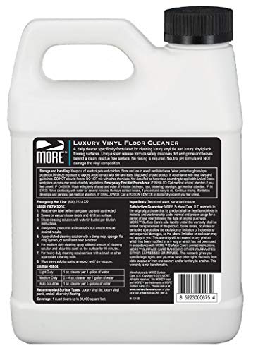 MORE Luxury Vinyl Floor Cleaner - Water-Based Surface Care Concentrate - For Kitchen and Bathroom Floors - Daily No-Rinse Cleaner - Unscented - pH Neutral - 32oz